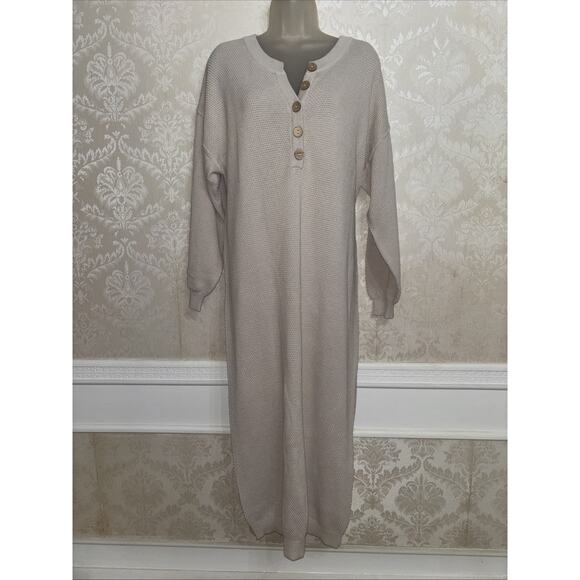 Free People Dresses & Skirts - NWT Free People Beach 100% Cotton Waffle Knit Long Sleeve Sweater Dress Size S